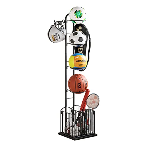 Murman Ballregal Stehend Fußbälle Basketball Aufbewahrung Ständer Halter | Basketball Aufbewahrungsregal Abnehmbare | Ball Rack Mit Korb Und Haken Für Basketball, Fußball, Volleyball von Murman