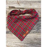 Hässliches Weihnachten Hundehalstuch, Rot Grün Kariert, Personalisierte Leder Namensschild Bandana, Schal, Tierzubehör, Hundehalstuch von MurphyandMax