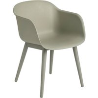 Stuhl Fiber Armchair Wood Base staubiges grün von Muuto