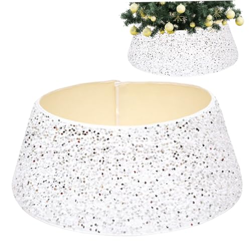 Weihnachtsbaumrock Weihnachtsbaumkragen 28 Zoll Glitterbaumkragen glänzende Pailletten Weihnachtsbaum Rock Ringkorb Cover Urlaub Weihnachtsbaumdekor Ornamente Silber von Muzrunq