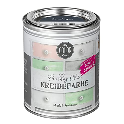 My COLOR Room Shabby Chic (Schiefergrau - 750 ml) Kreidefarbe für Möbel im Innen- und Außenbereich - Kreidefarbe für Shabby Chic Farbe für Holz - Möbelfarbe In-/ Outdoor von My COLOR Room