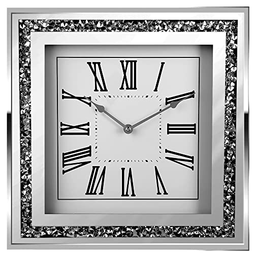 My-goodbuy24 Moderne Wanduhr mit Kristallsteinen Wohnzimmer Uhr Kristall Strass Spiegel Glitter Diamant Silber für Wohnzimmer, Schlafzimmer, Küche, Flur, Büro 34x34cm - Modell 1 von My-goodbuy24