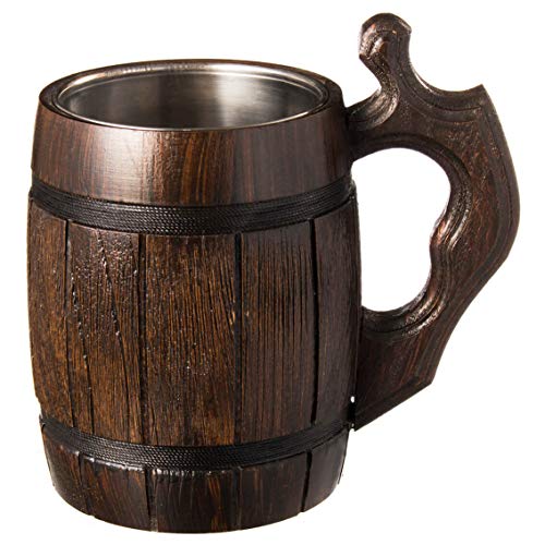 MyFancyCraftLUKRA Bierbecher aus Eichenholz, handgefertigt, Edelstahl-Tasse, 0,6 Liter, 20 Unzen, Barrel Brown von MyFancyCraft