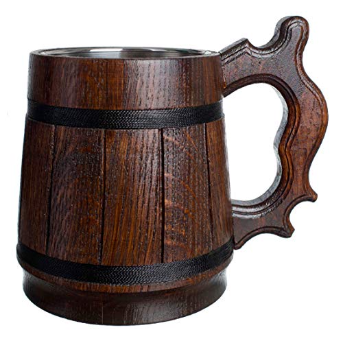 Handgefertigter Bierkrug aus Eichenholz Edelstahl Tasse Natürlich Umweltfreundlich 0,6 Liter 20 Unzen Krug Retro braun von MyFancyCraft