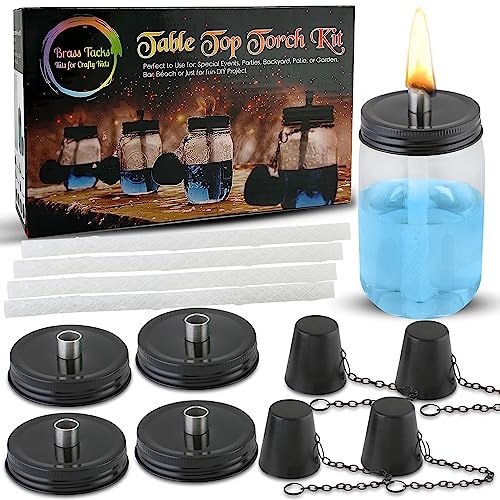 MyGo2Shop Mason Jar Tiki Torch Kit, inkl. 4 Long Life Wicks, 4 Deckel, und 4 W07S42D Just Add Mason Gläser & Kraftstoff für Außenbeleuchtung von MyGo2Shop