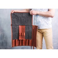 Messerrolle Leinwand, Messertasche Koch, Messertasche Mit Monogramm, Geschenk Für Koch, Leinentasche Messer, Messerrolle Halter, Messertasche Rolle von MyLeatherCo