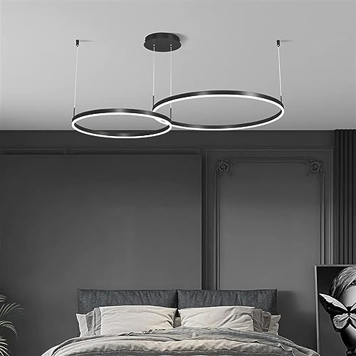 LED Pendelleuchte Esszimmerlampe Metall ring Hängelampe Höhenverstellbar Wohnzimmerlampe Kronleuchter Dimmbar mit Fernbedienung Hängeleuchte Runde Pendellampe Acryl Deckenleuchte (Größe : 40+60CM) von MyLjp