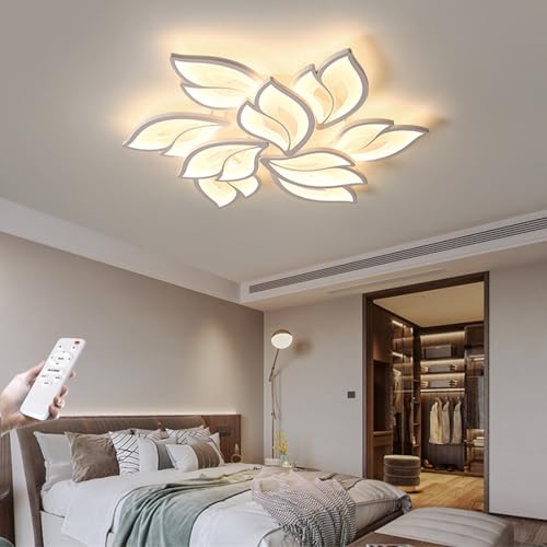 MyLjp Moderne LED Deckenleuchte Dimmbar, Wohnzimmerlampe Mit Fernbedienung, Helligkeit Farbwechsel Deckenlampe Blume Design Lichtfarbe Weiß Acryl Schirm Lampe Für Esstisch Schlafzimmer Kronleuchter von MyLjp