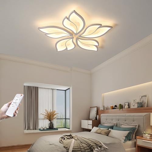 MyLjp Moderne LED Deckenleuchte Dimmbar, Wohnzimmerlampe Mit Fernbedienung, Helligkeit Farbwechsel Deckenlampe Blume Design Lichtfarbe Weiß Acryl Schirm Lampe Für Esstisch Schlafzimmer Kronleuchter von MyLjp