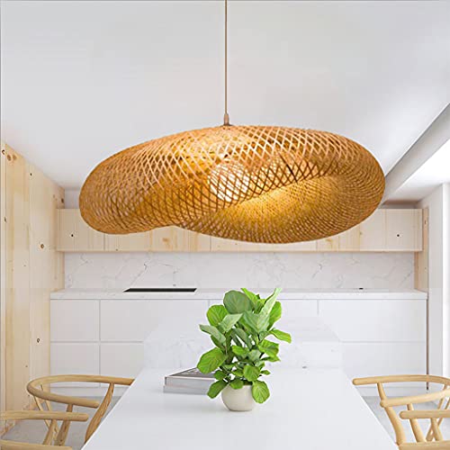 MyLjp Retro Rattan Kronleuchter Handgemachte Bambus Weblampe Runde Vogelnest Pendelleuchte Pastorale Landbeleuchtung Lampen Höhenverstellbare Restaurant Bauernhaus Bambus Kunst Lichter,60cm von MyLjp