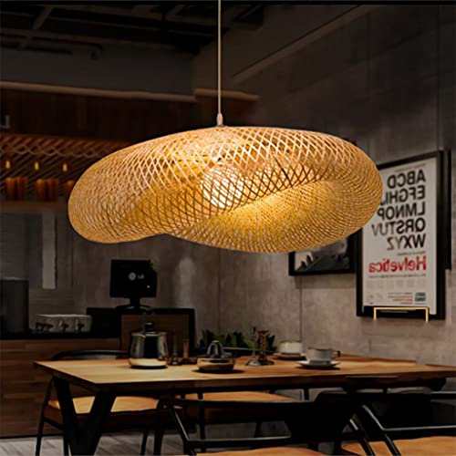 MyLjp Retro Rattan Kronleuchter Handgemachte Bambus Weblampe Runde Vogelnest Pendelleuchte Pastorale Landbeleuchtung Lampen Höhenverstellbare Restaurant Bauernhaus Bambus Kunst Lichter,80cm von MyLjp