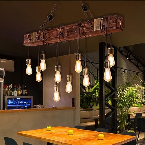 Pendelleuchte Vintage Pendellampe Industrial Schwarz Hängelampe Holz Hängeleuchte Retro Kronleuchter Metall Höhenverstellbar Für E27 Leuchtmittel Für Wohnzimmer Esstisch Küche Dachboden Deckenlampe von MyLjp