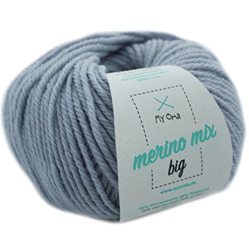 Merinowolle -1 Knäuel Merino Wolle eisblau (Fb 36277)- blaue Merinowolle zum Stricken + GRATIS MyOma Label – Wolle zum Stricken - Strickgarn Merino 50g/120m - MyOma Wolle - weiche Wolle - Merino Garn von My Oma