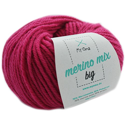 Merinowolle - 1 Knäuel Merino Wolle magenta (Fb 3034) - violette Merinowolle zum Stricken + GRATIS MyOma Label – Strickgarn Merino - 50g/120m - MyOma Wolle - weiche Wolle - Merino Garn von My Oma