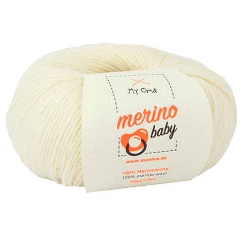 Baby Wolle - Merino Baby natur (Fb 6010) - 1 Knäuel Babywolle + GRATIS Label - Babywolle flauschig - 25g/140m - Nadelstärke 2,5-3mm - Baby Garn Merino - Merino Wolle Baby stricken von MyOma von My Oma