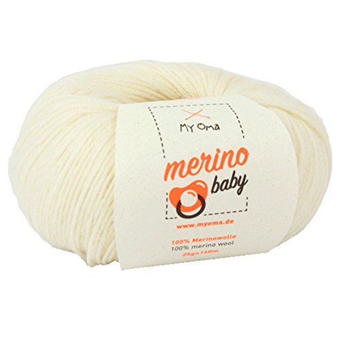 Babywolle *1 Knäuel Merino Baby natur (Fb 6010) + GRATIS Anleitung* 100% Merinowolle - 25g/140m – Nadelstärke 2,5-3mm – Babywolle zum Stricken weich – Baby Wolle von MyOma von My Oma