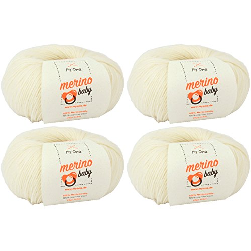 Babywolle häkeln *4 Knäuel Merino Baby natur (Fb 6010) + GRATIS Anleitung* 100% Merinowolle - 25g/140m – Nadelstärke 2,5-3mm – Baby Wolle stricken – Babywolle Merino weiß von MyOma von My Oma