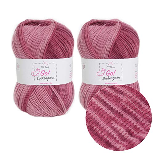 MyOma Socken Wolle Stricken Sockengarn Go! Beere (Fb 327) - 2 Knäuel pinkes Sockengarn – Sockenwolle rosa – Sockenwolle 4fädig – Nadelstärke 2,5-3mm – 100g Sockenwolle zum Stricken von My Oma