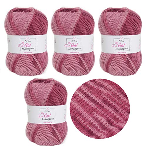 My Oma Socken Wolle Stricken Sockengarn Go! Beere (Fb 327) - 4 Knäuel pinkes Sockengarn – Sockenwolle rosa – Sockenwolle 4fädig – Nadelstärke 2,5-3mm – 100g Sockenwolle 89,50€/kg von My Oma