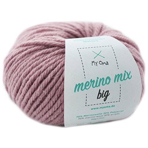 Winterwolle stricken - 1 Knäuel Merino Mix Wolle puder (Fb 3731)- Merinowolle zum Stricken von Mützen und Schals in rosa - Merino Wolle - Strickgarn Merino - Nadelstärke 6-7mm - GRATIS MyOma Label von My Oma