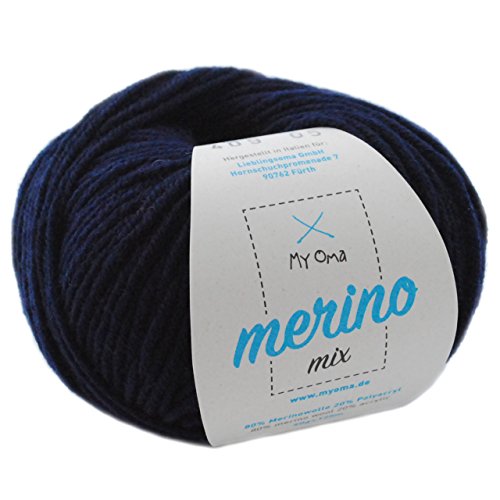 Wolle Merino - 1 Knäuel Merino Wolle marine (Fb 409) - dunkel blaue Merinowolle kaufen - Mischwolle stricken + GRATIS MyOma Label - 50g/120m - MyOma Wolle - weiche Wolle – Mischgarn (79€/kg) von My Oma