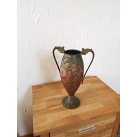 Große 30cm | 11 " Kupferfarbene Vintage Vase Mit Blumenmotiv Zwei Henkeln von MySwissFind