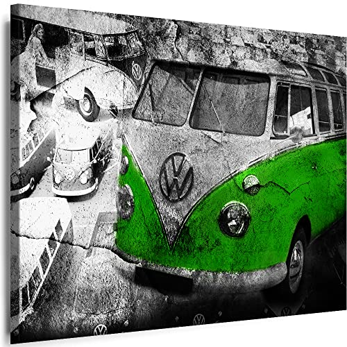 Myartstyle Bilder Auto VW-T3 Wandbilder Oldtimer Grün Car LEINWAND BILDER XXL KUNSTDRUCKE Decor (60 x 40 cm) von Myartstyle
