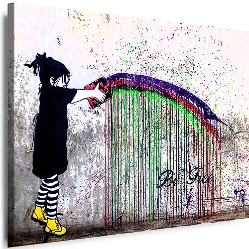 Myartstyle - Bilder Banksy Mädchen Be Free Graffiti Street Art 60 x 40 cm Leinwandbilder XXL - 1 Teilige Wandbilder Kunstdrucke w-a-2040-247 von Myartstyle