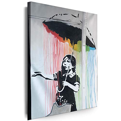 Myartstyle - Bilder Banksy Mädchen mit Regenschirm Graffiti Street Art 60 x 40 cm Leinwandbilder XXL - 1 Teilige Wandbilder Kunstdrucke w-a-2040-169 von Myartstyle