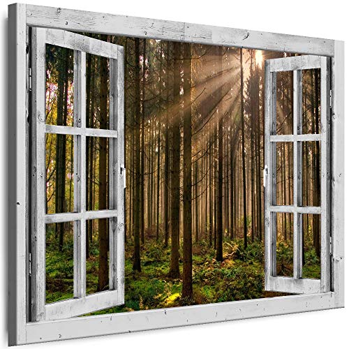 Myartstyle - Bilder Fenster 30x40cm XXL Leinwandbilder - 1 Teilige Wandbilder Fensterblick Wald Landschaft Natur Kunstdrucke w-D4-71 von Myartstyle