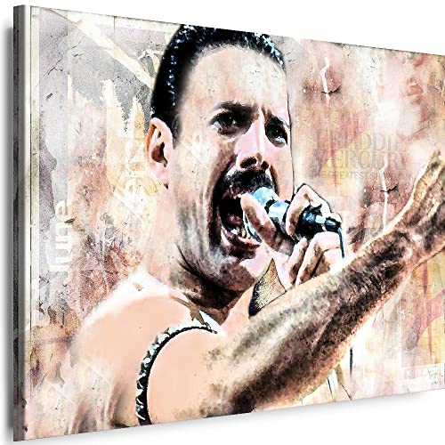 Myartstyle - Bilder Queen - Freddie Mercury 60 x 40 cm Leinwandbild XXL - Wandbild 1 Teilig - Gerahmter Kunstdruck Musik w-s-2023-37 von Myartstyle
