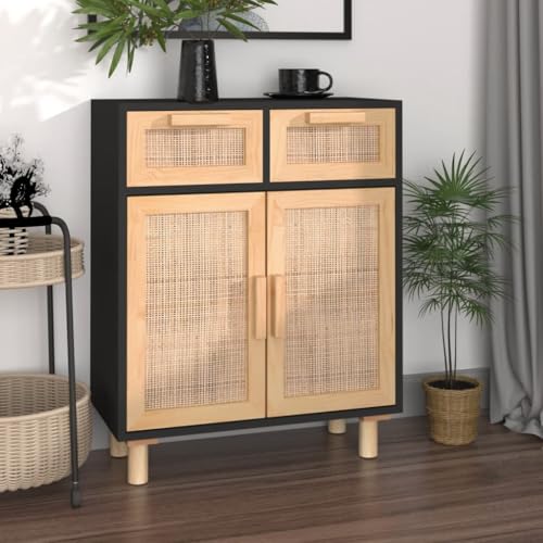 Myheimly Sideboard Schrank Anrichte Beistellschrank Kommode Mehrzweckschrank Standschrank 60x30x75cm Massivholz Kiefer Natur-Rattan Schwarz Myheimly Sideboard Schrank Anrichte Beistellschrank Kommode Mehrzweckschrank Standschrank 60x30x75cm Massivholz Kiefer Natur-Rattan Schwarz von Myheimly