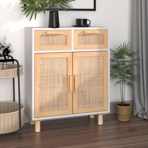 Myheimly Sideboard Schrank Anrichte Beistellschrank Kommode Mehrzweckschrank Standschrank 60x30x75cm Massivholz Kiefer Natur-Rattan Weiß Myheimly Sideboard Schrank Anrichte Beistellschrank Kommode Mehrzweckschrank Standschrank 60x30x75cm Massivholz Kiefer Natur-Rattan Weiß von Myheimly