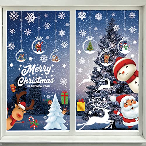9 Blatt Fensterdeko Weihnachten Fenstersticker Selbstklebend Fensterbilder Weihnachten Fensteraufkleber PVC für Türen Schaufenster Winter Deko Doppelseitiger Druck Elektrostatischer Fensterdeko (B) von N\A