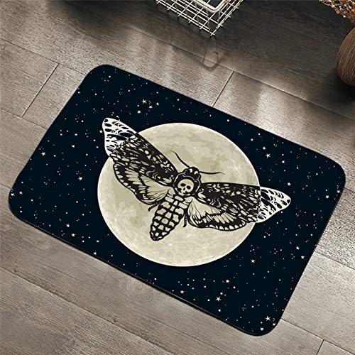 N/Ａ Innen-Fußmatte BeddingDeath Moth Eingang Fußmatte Gothic Skull Area Teppich Schmetterling Moon Star Schlafzimmer Teppich Polyester Teppich Mat-16x24 inch von N/Ａ