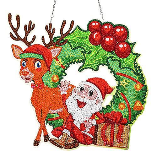 N\A 5D Diamond Painting, DIY Türkranz Weihnachten, Weihnachten Runde Kranz Set Weihnachtskranz für Erwachsene Kinder Ornamente von N\A