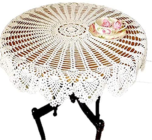 AMIPOS Runde Tischdecken aus Baumwolle Spitze Handgehäkelte Tischdecken Tischdecken Tischdecken für Home Hochzeit Party Dekoration Weiß 90cm von NC