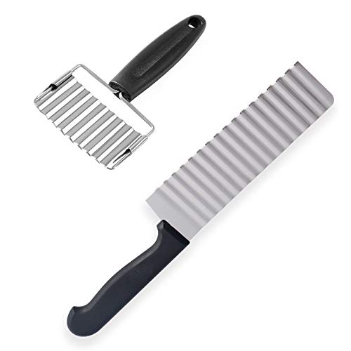 LxwSin Edelstahl Crinkle Cutter, Kartoffelschneider Messer, 2 Stück Crinkle Cut Messerset Wavy Chopper Kartoffelschneider Messer für Gemüse Kartoffel Gurke Karotten Waffel Pommes, Spülmaschinenfest von LxwSin