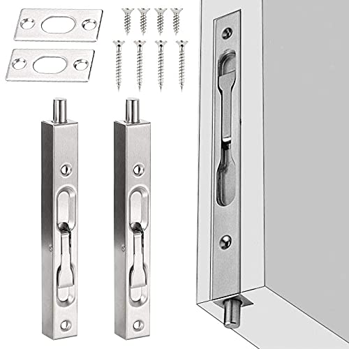 XAVSWRDE Türriegel 2 Stück 15 cm Schlossriegel Sicherheitsriegel aus Edelstahl Verdeckte Türsicherung Schieberiegel Schloss Latch Bolt mit Streik und Schrauben für Wohnungstür Haustür (Silber) von XAVSWRDE