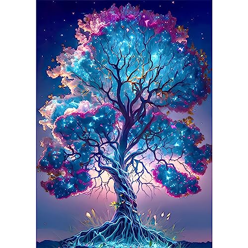 NAIMOER Blauer Baum Diamond Painting Kits für Erwachsene Kinder, 5D Diamant Painting Bilder Erwachsene, DIY 5D Diamond Painting Fantasie Landschaft Diamant Malerei Set für Home Dekor 30x40cm von NAIMOER