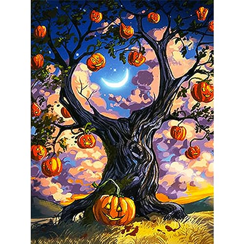 NAIMOER Halloween Diamond Painting Erwachsene, 5D Kürbis Diamant Painting Bilder Erwachsene, DIY Herbst Baum Diamond Painting Bilder Diamant Malerei Kinder Set für Home Dekor 30x40cm von NAIMOER