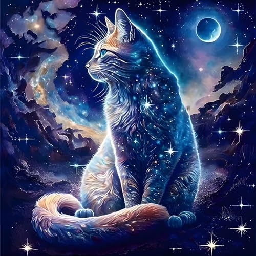 NAIMOER Katzen Diamond Painting Katzen Diamant Painting Bilder, Diamond Painting Erwachsene Tiere Diamond Painting Bilder Cross Stickerei Set 5D Diamant Malerei für Home Décor 30x30cm von NAIMOER