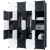 Kleiderschrank Schwarz Weiß DIY Regalsystem aus Kunststoff Garderobenschrank Steckregal Steckregalsystem (20 Würfeln, mit 2 Kleiderstange) NAIZY von NAIZY