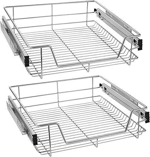 NAIZY 2x Teleskopschublade 60cm Breite Küchenschublade anwendbar Küchen Regal Silber aus Massiver Edelstahl Schrankauszug Küchenschrank (Tatsächliche Breite 57cm, 2 Stück) von NAIZY