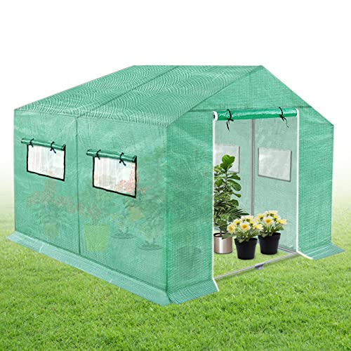 NAIZY Gewächshaus 3x2x2m 6㎡ Gewächshause HDPE+LDPE+Verzinktes Rohr Greenhouse mit Fenster Tomatenhaus Winterfest UV-Schutz für Garten Pflanze, Grün von NAIZY