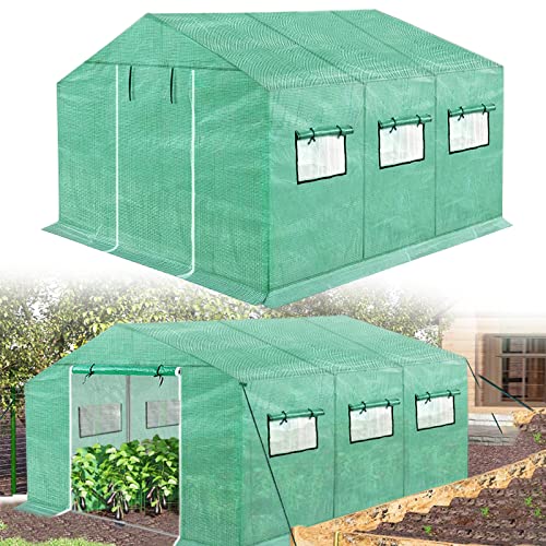 NAIZY Gewächshaus 4,5x2x2m 9㎡ Gewächshause HDPE+LDPE+Verzinktes Rohr Greenhouse mit Fenster Tomatenhaus Winterfest UV-Schutz für Garten Pflanze, Grün von NAIZY