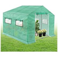 Naizy - Gewächshaus 4,5x2x2m 9㎡ Foliengewächshaus HDPE+LDPE+Verzinktes Rohr Greenhouse mit Fenster Tomatenhaus Winterfest UV-Schutz Folienzelt Grün von NAIZY