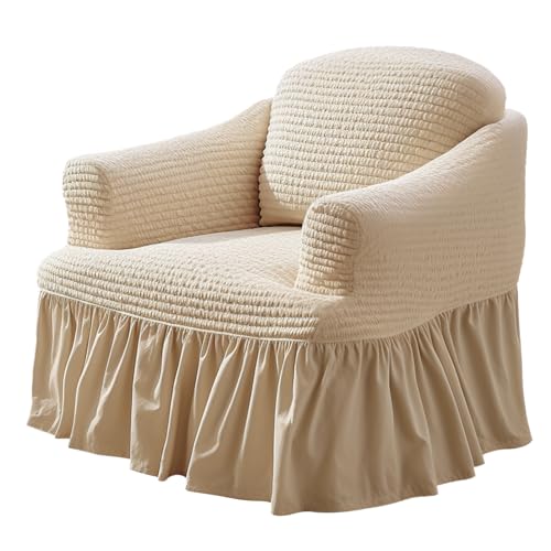 NAKIHOUSE Sofa Überwürfe Sofabezug 1 Sitzer Elastischer Beige Couchbezug Sofahusse Antirutsch Sofabezüge Sofa Abdeckung Stretch Couch Überzug Sofa Hussen mit 1 Kissenbezug von NAKIHOUSE