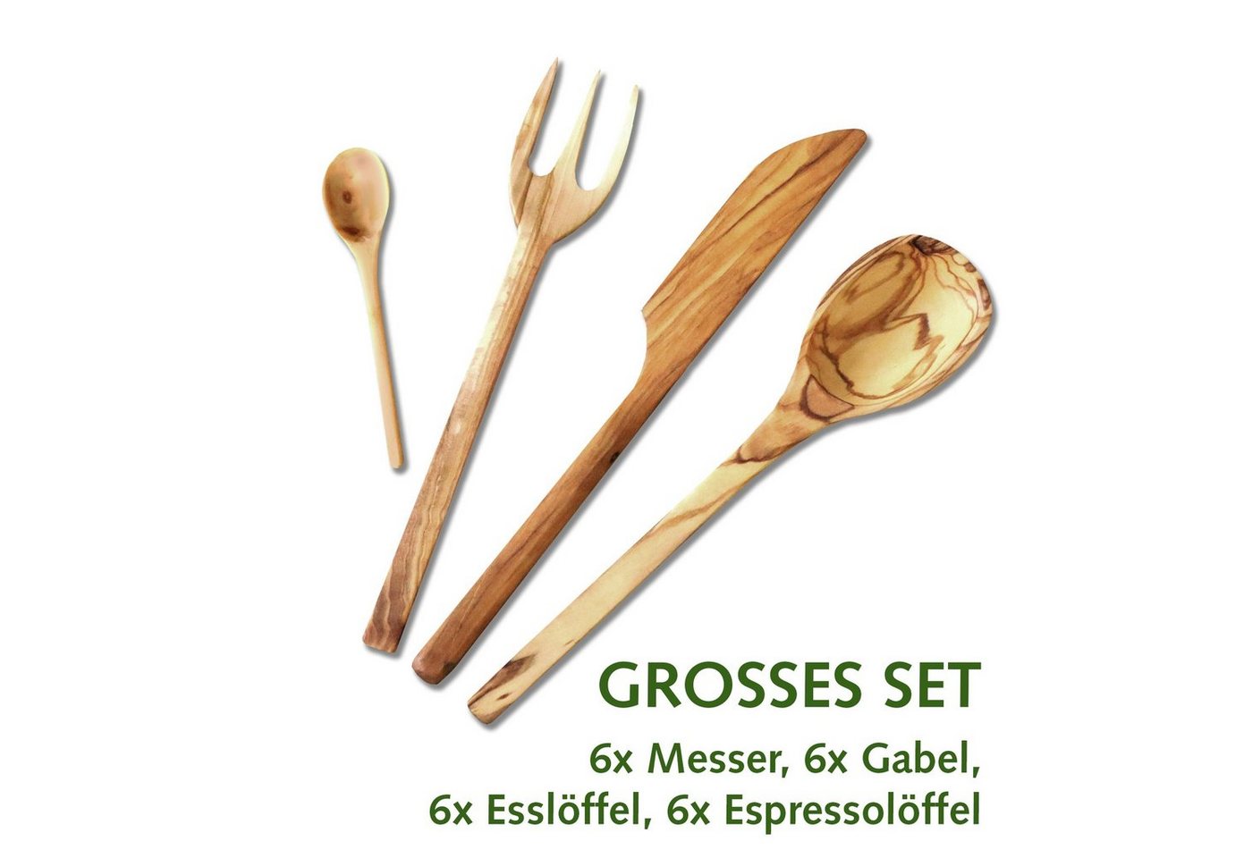 NATUREHOME Besteck-Set Tafelbesteck Besteck-Sets Rustikal Olivenholz (24-tlg), 6 Personen, Olivenholz, Nachhaltig, Leicht, Handarbeit von NATUREHOME