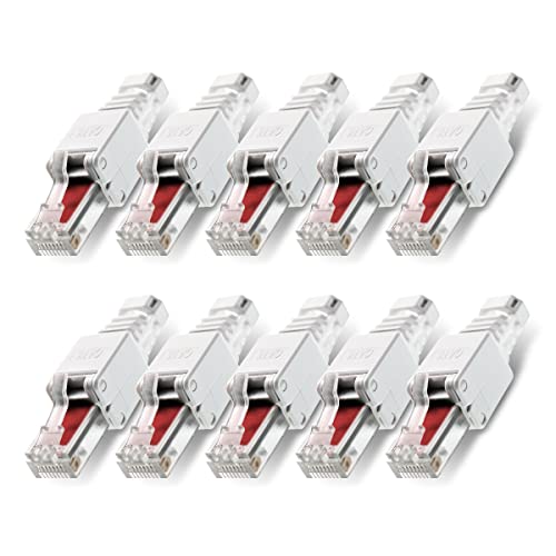 10 Stück Netzwerkstecker werkzeuglos RJ45 CAT6 LAN UTP Kabel Stecker ohne Werkzeug werkzeugfrei CAT5 CAT7 Toolless Modular Plug Connector Crimpstecker von NAUC